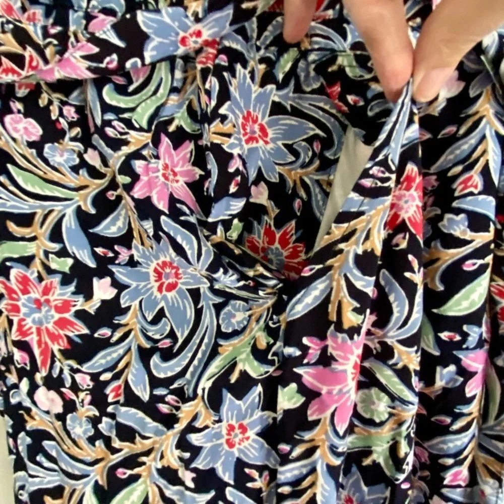 Purple & More Floral Print Paperbag Wide Leg Pants with Pockets Women's Large